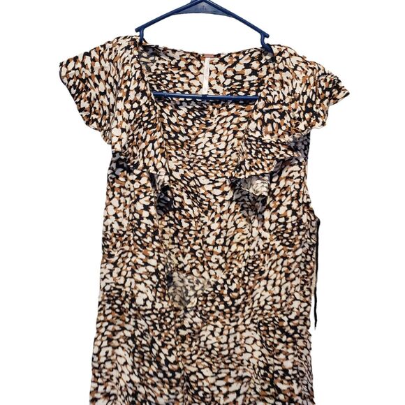 Free People French Quarter Mini Dress Leopard Wrap Ruffle Flutter Sleeve Small - Picture 11 of 12